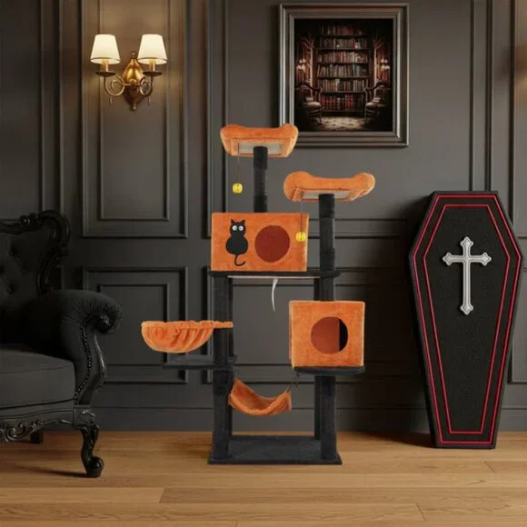 WhatDaDog 60 Cat Tree Spooky Halloween Cat Scratcher Post Cat Tower Fall Theme